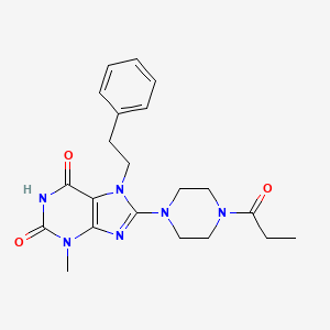 3-methyl-7-(2-phenylethyl)-8-(4-propanoylpiperazin-1-yl)-2,3,6,7-tetrahydro-1H-purine-2,6-dione