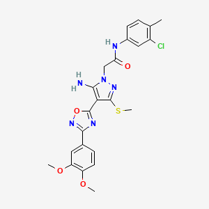 molecular formula C23H23ClN6O4S B2819570 2-(5-amino-4-(3-(3,4-dimethoxyphenyl)-1,2,4-oxadiazol-5-yl)-3-(methylthio)-1H-pyrazol-1-yl)-N-(3-chloro-4-methylphenyl)acetamide CAS No. 1242957-02-3