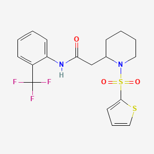 molecular formula C18H19F3N2O3S2 B2819607 2-(1-(thiophen-2-ylsulfonyl)piperidin-2-yl)-N-(2-(trifluoromethyl)phenyl)acetamide CAS No. 1105236-49-4