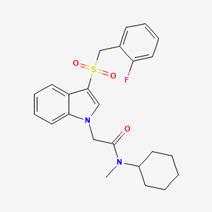molecular formula C24H27FN2O3S B2819623 N-cyclohexyl-2-{3-[(2-fluorophenyl)methanesulfonyl]-1H-indol-1-yl}-N-methylacetamide CAS No. 893283-06-2