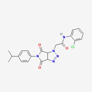 molecular formula C21H20ClN5O3 B2819642 N-(2-chlorophenyl)-2-{4,6-dioxo-5-[4-(propan-2-yl)phenyl]-1H,3aH,4H,5H,6H,6aH-pyrrolo[3,4-d][1,2,3]triazol-1-yl}acetamide CAS No. 1052604-06-4