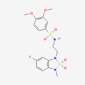 molecular formula C17H20FN3O6S2 B2819657 N-(2-(6-fluoro-3-methyl-2,2-dioxidobenzo[c][1,2,5]thiadiazol-1(3H)-yl)ethyl)-3,4-dimethoxybenzenesulfonamide CAS No. 2034336-41-7