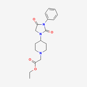 molecular formula C18H23N3O4 B2819667 Ethyl 2-(4-(2,4-dioxo-3-phenylimidazolidin-1-yl)piperidin-1-yl)acetate CAS No. 2034419-28-6