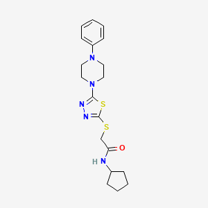 molecular formula C19H25N5OS2 B2819672 N-cyclopentyl-2-((5-(4-phenylpiperazin-1-yl)-1,3,4-thiadiazol-2-yl)thio)acetamide CAS No. 1105225-90-8