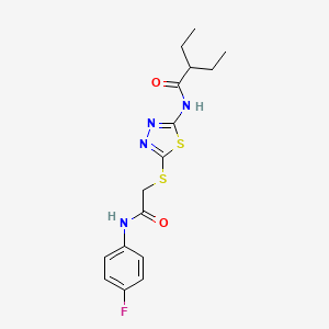 molecular formula C16H19FN4O2S2 B2819711 2-ethyl-N-(5-((2-((4-fluorophenyl)amino)-2-oxoethyl)thio)-1,3,4-thiadiazol-2-yl)butanamide CAS No. 389072-33-7