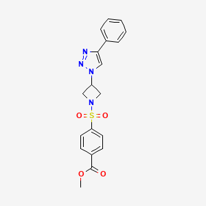 molecular formula C19H18N4O4S B2819724 甲基-4-((3-(4-苯基-1H-1,2,3-三唑-1-基)氮杂环丁烷-1-基)磺酰)苯甲酸酯 CAS No. 2034385-49-2