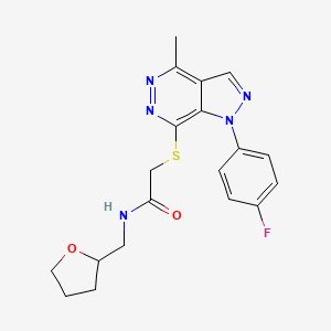 molecular formula C19H20FN5O2S B2819732 2-((1-(4-fluorophenyl)-4-methyl-1H-pyrazolo[3,4-d]pyridazin-7-yl)thio)-N-((tetrahydrofuran-2-yl)methyl)acetamide CAS No. 1105236-22-3