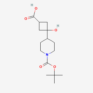 molecular formula C15H25NO5 B2819746 3-Hydroxy-3-[1-[(2-methylpropan-2-yl)oxycarbonyl]piperidin-4-yl]cyclobutane-1-carboxylic acid CAS No. 2309468-48-0