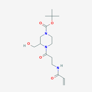 molecular formula C16H27N3O5 B2819763 Tert-butyl 3-(hydroxymethyl)-4-[3-(prop-2-enoylamino)propanoyl]piperazine-1-carboxylate CAS No. 2361710-76-9