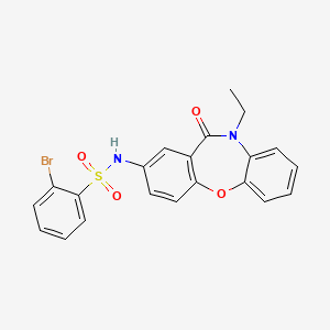 molecular formula C21H17BrN2O4S B2819775 2-溴-N-(10-乙基-11-氧代-10,11-二氢二苯并[b,f][1,4]噁二氮-2-基)苯磺酰胺 CAS No. 921919-97-3