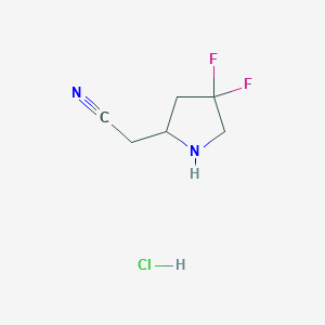 molecular formula C6H9ClF2N2 B2819777 2-(4,4-Difluoropyrrolidin-2-yl)acetonitrile;hydrochloride CAS No. 2460750-50-7