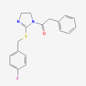 molecular formula C18H17FN2OS B2819778 1-(2-((4-fluorobenzyl)thio)-4,5-dihydro-1H-imidazol-1-yl)-2-phenylethanone CAS No. 851800-15-2