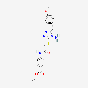 molecular formula C21H23N5O4S B2819795 ethyl 4-[({[4-amino-5-(4-methoxybenzyl)-4H-1,2,4-triazol-3-yl]sulfanyl}acetyl)amino]benzoate CAS No. 905797-55-9