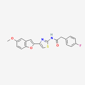 molecular formula C20H15FN2O3S B2819803 2-(4-fluorophenyl)-N-(4-(5-methoxybenzofuran-2-yl)thiazol-2-yl)acetamide CAS No. 922057-93-0
