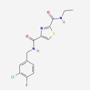 molecular formula C14H13ClFN3O2S B2819804 N~4~-(3-chloro-4-fluorobenzyl)-N~2~-ethyl-1,3-thiazole-2,4-dicarboxamide CAS No. 1251593-51-7
