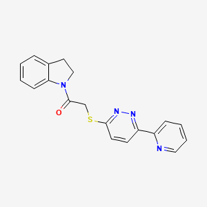 molecular formula C19H16N4OS B2819806 1-(Indolin-1-yl)-2-((6-(pyridin-2-yl)pyridazin-3-yl)thio)ethanone CAS No. 894001-25-3