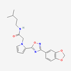 molecular formula C20H22N4O4 B2819808 2-{2-[3-(1,3-benzodioxol-5-yl)-1,2,4-oxadiazol-5-yl]-1H-pyrrol-1-yl}-N-(3-methylbutyl)acetamide CAS No. 1261008-92-7