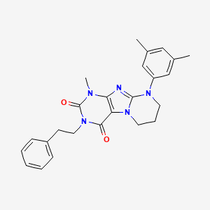 molecular formula C25H27N5O2 B2819819 9-(3,5-dimethylphenyl)-1-methyl-3-phenethyl-6,7,8,9-tetrahydropyrimido[2,1-f]purine-2,4(1H,3H)-dione CAS No. 845664-35-9