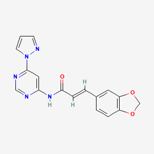 molecular formula C17H13N5O3 B2819858 (E)-N-(6-(1H-pyrazol-1-yl)pyrimidin-4-yl)-3-(benzo[d][1,3]dioxol-5-yl)acrylamide CAS No. 1428382-26-6