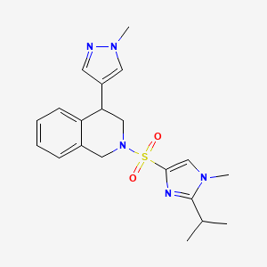 molecular formula C20H25N5O2S B2819865 2-((2-isopropyl-1-methyl-1H-imidazol-4-yl)sulfonyl)-4-(1-methyl-1H-pyrazol-4-yl)-1,2,3,4-tetrahydroisoquinoline CAS No. 2034535-26-5