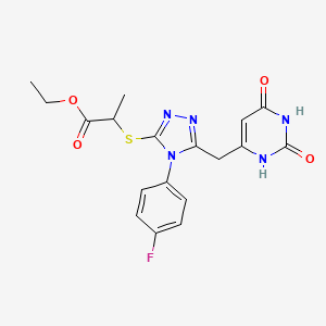 molecular formula C18H18FN5O4S B2819877 ethyl 2-((5-((2,6-dioxo-1,2,3,6-tetrahydropyrimidin-4-yl)methyl)-4-(4-fluorophenyl)-4H-1,2,4-triazol-3-yl)thio)propanoate CAS No. 852154-55-3