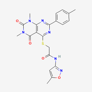 molecular formula C21H20N6O4S B2819880 2-[[1,3-dimethyl-7-(4-methylphenyl)-2,4-dioxo-5-pyrimido[4,5-d]pyrimidinyl]thio]-N-(5-methyl-3-isoxazolyl)acetamide CAS No. 872694-53-6