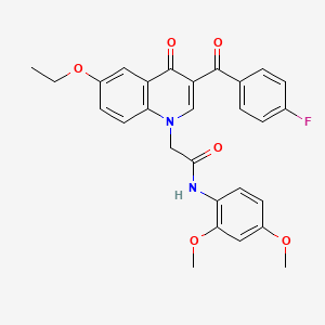molecular formula C28H25FN2O6 B2819883 N-(2,4-dimethoxyphenyl)-2-[6-ethoxy-3-(4-fluorobenzoyl)-4-oxo-1,4-dihydroquinolin-1-yl]acetamide CAS No. 895653-49-3