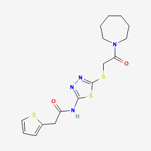 molecular formula C16H20N4O2S3 B2819935 N-(5-((2-(azepan-1-yl)-2-oxoethyl)thio)-1,3,4-thiadiazol-2-yl)-2-(thiophen-2-yl)acetamide CAS No. 476466-59-8