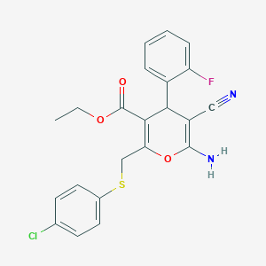 Ethyl 6-amino-2-[(4-chlorophenyl)sulfanylmethyl]-5-cyano-4-(2-fluorophenyl)-4H-pyran-3-carboxylate