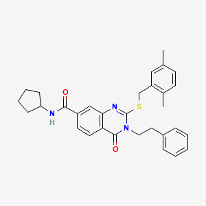molecular formula C31H33N3O2S B2819978 N-cyclopentyl-2-{[(2,5-dimethylphenyl)methyl]sulfanyl}-4-oxo-3-(2-phenylethyl)-3,4-dihydroquinazoline-7-carboxamide CAS No. 1115485-84-1