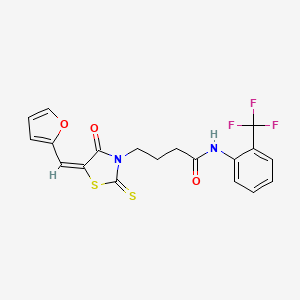 molecular formula C19H15F3N2O3S2 B2820009 (E)-4-(5-(furan-2-ylmethylene)-4-oxo-2-thioxothiazolidin-3-yl)-N-(2-(trifluoromethyl)phenyl)butanamide CAS No. 637319-08-5