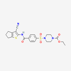 B2820048 ethyl 4-[4-[(3-cyano-5,6-dihydro-4H-cyclopenta[b]thiophen-2-yl)carbamoyl]phenyl]sulfonylpiperazine-1-carboxylate CAS No. 398998-82-8