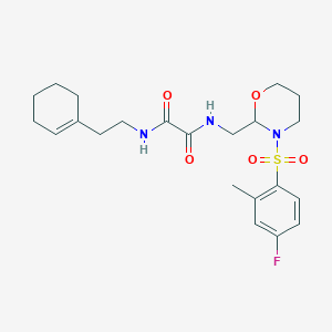 molecular formula C22H30FN3O5S B2820096 N'-[2-(cyclohex-1-en-1-yl)ethyl]-N-{[3-(4-fluoro-2-methylbenzenesulfonyl)-1,3-oxazinan-2-yl]methyl}ethanediamide CAS No. 872987-23-0