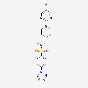 molecular formula C19H21FN6O2S B2820177 N-((1-(5-fluoropyrimidin-2-yl)piperidin-4-yl)methyl)-4-(1H-pyrazol-1-yl)benzenesulfonamide CAS No. 2034229-96-2