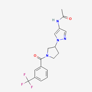 molecular formula C17H17F3N4O2 B2820226 N-(1-{1-[3-(trifluoromethyl)benzoyl]pyrrolidin-3-yl}-1H-pyrazol-4-yl)acetamide CAS No. 2415524-30-8