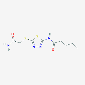 molecular formula C9H14N4O2S2 B2820260 N-{5-[(carbamoylmethyl)sulfanyl]-1,3,4-thiadiazol-2-yl}pentanamide CAS No. 893345-87-4