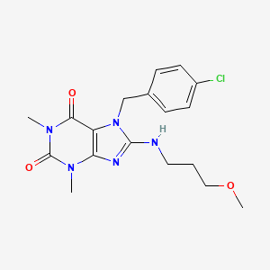 molecular formula C18H22ClN5O3 B2820265 7-[(4-chlorophenyl)methyl]-8-[(3-methoxypropyl)amino]-1,3-dimethyl-2,3,6,7-tetrahydro-1H-purine-2,6-dione CAS No. 359903-33-6
