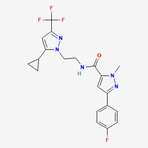 molecular formula C20H19F4N5O B2820321 N-(2-(5-cyclopropyl-3-(trifluoromethyl)-1H-pyrazol-1-yl)ethyl)-3-(4-fluorophenyl)-1-methyl-1H-pyrazole-5-carboxamide CAS No. 1797717-46-4