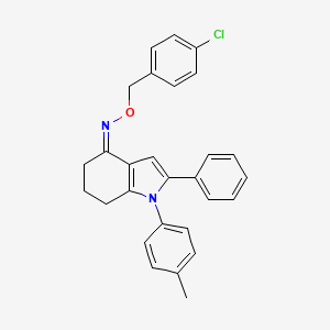molecular formula C28H25ClN2O B2820323 1-(4-methylphenyl)-2-phenyl-1,5,6,7-tetrahydro-4H-indol-4-one O-(4-chlorobenzyl)oxime CAS No. 338757-84-9