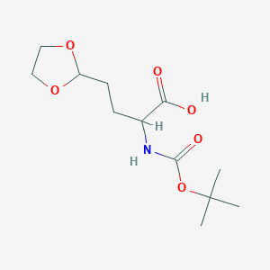 molecular formula C12H21NO6 B2820333 2-((tert-Butoxycarbonyl)amino)-4-(1,3-dioxolan-2-yl)butanoic acid CAS No. 2089255-20-7
