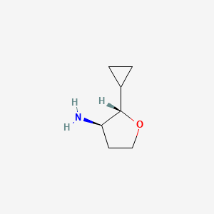 molecular formula C7H13NO B2820338 trans-2-Cyclopropyl-tetrahydrofuran-3-amine CAS No. 1799438-57-5