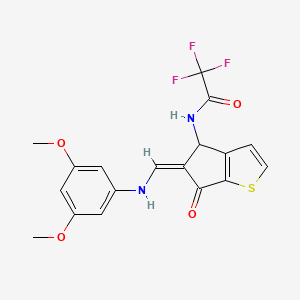 N-[(5Z)-5-[(3,5-dimethoxyanilino)methylidene]-6-oxo-4H-cyclopenta[b]thiophen-4-yl]-2,2,2-trifluoroacetamide