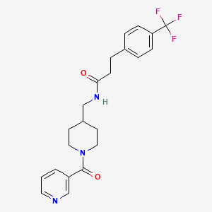 molecular formula C22H24F3N3O2 B2820472 N-((1-nicotinoylpiperidin-4-yl)methyl)-3-(4-(trifluoromethyl)phenyl)propanamide CAS No. 1797966-79-0