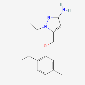 molecular formula C16H23N3O B2820482 1-ethyl-5-[(2-isopropyl-5-methylphenoxy)methyl]-1H-pyrazol-3-amine CAS No. 1856045-05-0