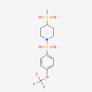 molecular formula C13H16F3NO5S2 B2820499 4-(Methylsulfonyl)-1-((4-(trifluoromethoxy)phenyl)sulfonyl)piperidine CAS No. 1448073-97-9