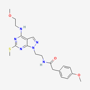 B2820518 N-(2-(4-((2-methoxyethyl)amino)-6-(methylthio)-1H-pyrazolo[3,4-d]pyrimidin-1-yl)ethyl)-2-(4-methoxyphenyl)acetamide CAS No. 941985-59-7