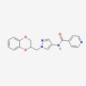 molecular formula C18H16N4O3 B2820537 N-(1-((2,3-dihydrobenzo[b][1,4]dioxin-2-yl)methyl)-1H-pyrazol-4-yl)isonicotinamide CAS No. 1797159-37-5