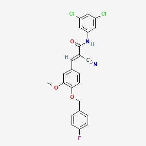 B2820683 (E)-2-cyano-N-(3,5-dichlorophenyl)-3-[4-[(4-fluorophenyl)methoxy]-3-methoxyphenyl]prop-2-enamide CAS No. 380477-41-8