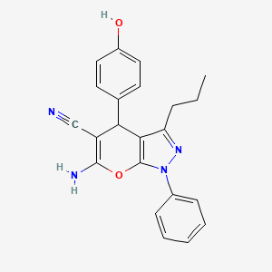 6-Amino-4-(4-hydroxyphenyl)-1-phenyl-3-propyl-1,4-dihydropyrano[2,3-c]pyrazole-5-carbonitrile