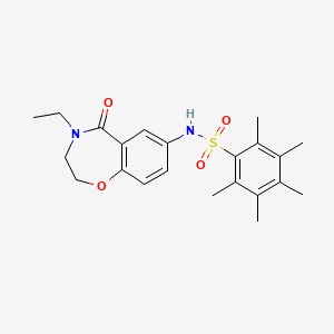 molecular formula C22H28N2O4S B2820738 N-(4-ethyl-5-oxo-2,3,4,5-tetrahydrobenzo[f][1,4]oxazepin-7-yl)-2,3,4,5,6-pentamethylbenzenesulfonamide CAS No. 922007-65-6